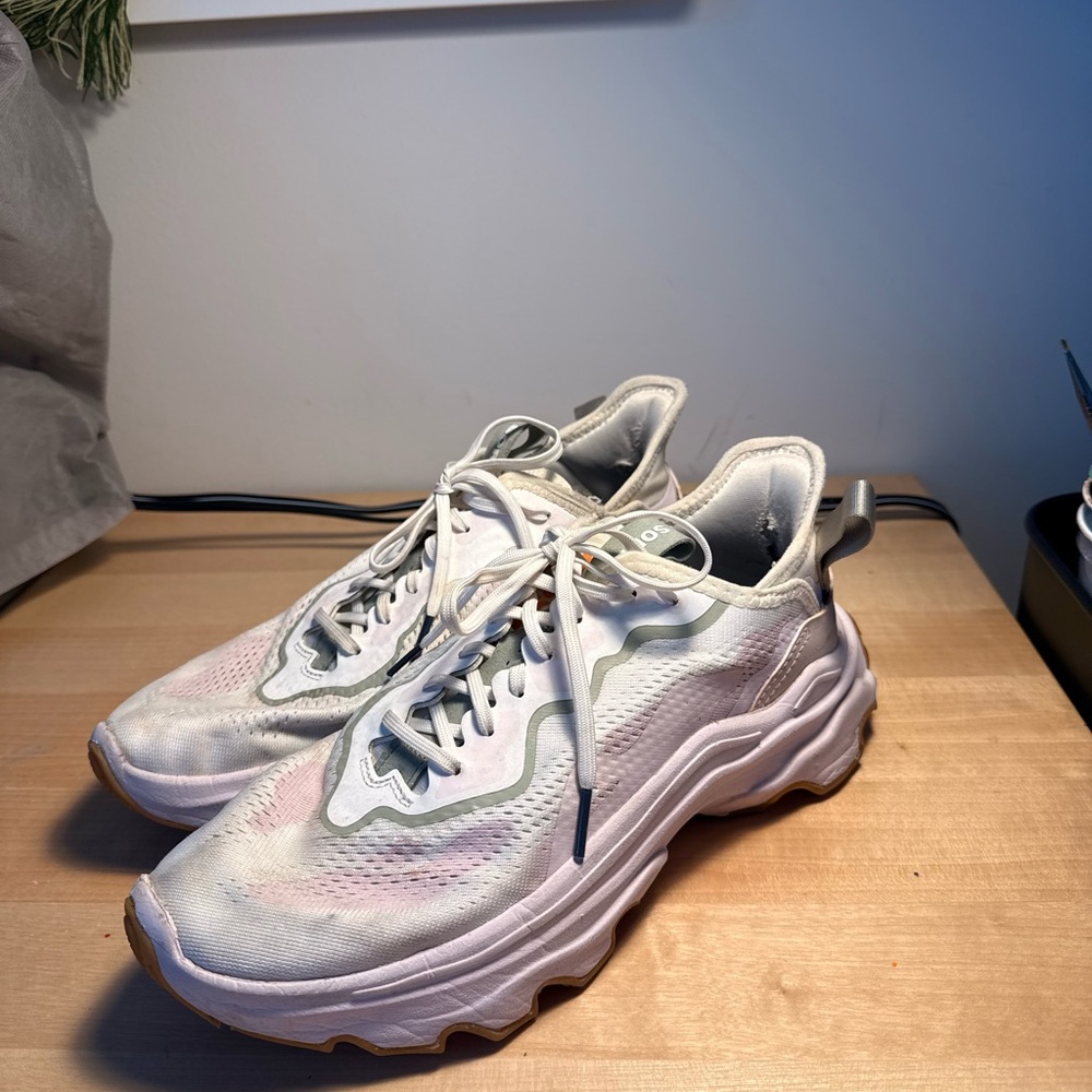 White and Pink Sorel Sneakers